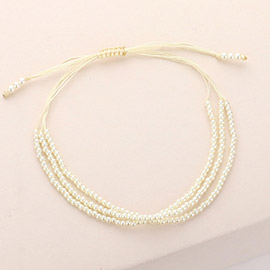 Seed Pearl Beaded Triple Layered Cinch Pull Tie Bracelet