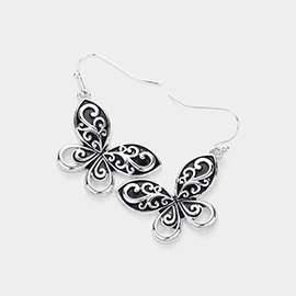 Antique Metal Butterfly Dangle Earrings