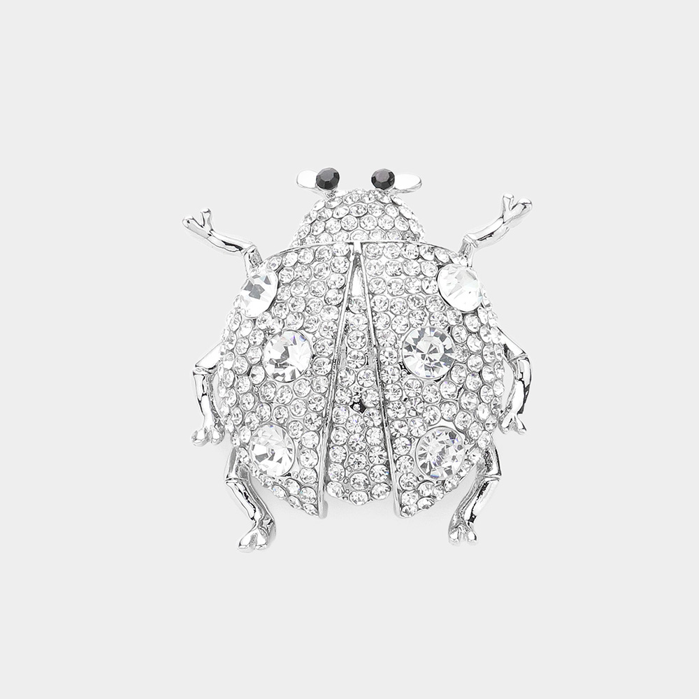 Stone Embellished Ladybug Pin Brooch