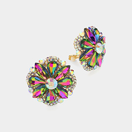 Marquise Teardrop Stone Cluster Embellished Flower Clip On Earrings