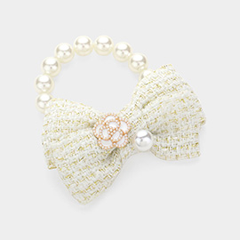 Enamel Flower Pearl Pointed Tweed Bow Bracelet / Hairband