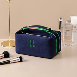 Initial H Pointed Canvas Portable Makeup Pouch Bag