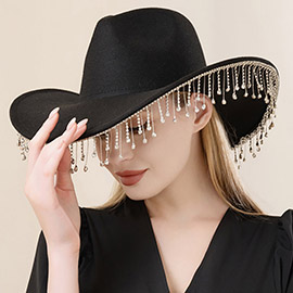 Rhinestone Stone Paved Fringe Around Cowboy Western Hat