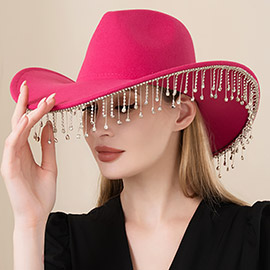 Rhinestone Stone Paved Fringe Around Cowboy Western Hat