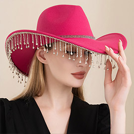 Rhinestone Embellished Band Pointed Rhinestone Stone Paved Fringe Around Cowboy Western Hat