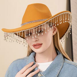 Rhinestone Embellished Band Pointed Rhinestone Stone Paved Fringe Around Cowboy Western Hat