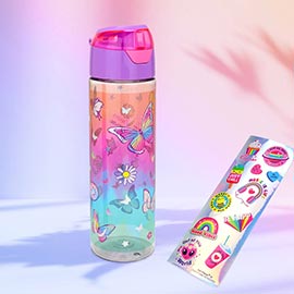 HOT FOCUS - Butterfly Smile Emoji Flower Printed Transparent H2O Water Bottle