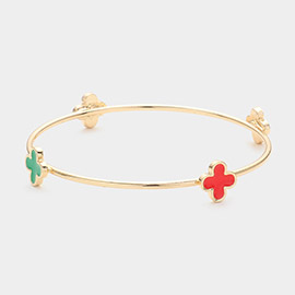 Enamel Quatrefoil Pointed Bangle Bracelet