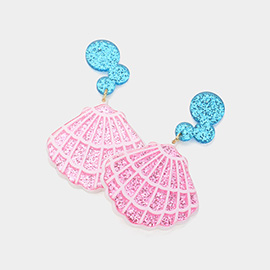 Glittered Resin Sea Shell Dangle Earrings