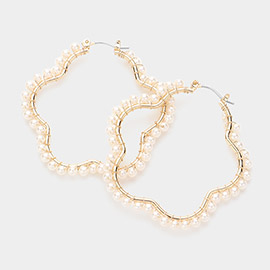 Pearl Flower Pin Catch Hoop Earrings