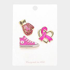 3PCS - Pink Ribbon Glove Sneakers Heart Pin Brooches