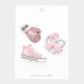 3PCS - Pink Ribbon Glove Sneakers Heart Pin Brooches