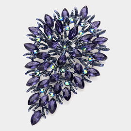 Flower Centered Marquise Stone Cluster Vine Pin Brooch