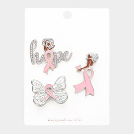 3PCS - Pink Ribbon Pointed Hope Message Afro Girl Butterfly Lapel Mini Pin Brooches