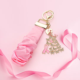 Pink Ribbon Afro Woman Charm Wristlet Keychain / Stretch Bracelet