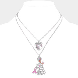 2PCS - Hope Message Heart Pink Ribbon Afrowoman Pendant Necklaces