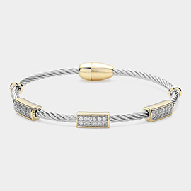 CZ Stone Paved Rectangle Lock Pointed Magnetic Bracelet