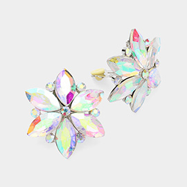 Marquise Glass Stone Cluster Flower Clip On Evening Earrings