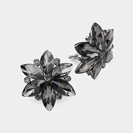 Marquise Glass Stone Cluster Flower Clip On Evening Earrings