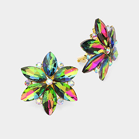 Marquise Glass Stone Cluster Flower Clip On Evening Earrings