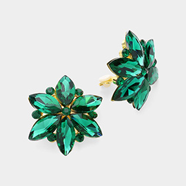 Marquise Glass Stone Cluster Flower Clip On Evening Earrings