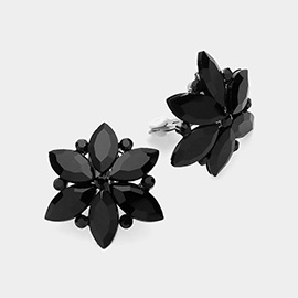 Marquise Glass Stone Cluster Flower Clip On Evening Earrings