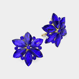 Marquise Glass Stone Cluster Flower Clip On Evening Earrings