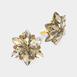 Marquise Glass Stone Cluster Flower Clip On Evening Earrings