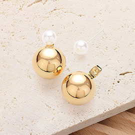 Pearl Metal Ball Double Sided Earrings