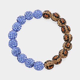 Leopard Shamballa Ball Beaded Pointed Stretch Bracelet