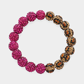 Leopard Shamballa Ball Beaded Pointed Stretch Bracelet