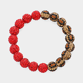 Leopard Shamballa Ball Beaded Pointed Stretch Bracelet