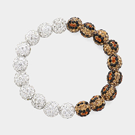 Leopard Shamballa Ball Beaded Pointed Stretch Bracelet