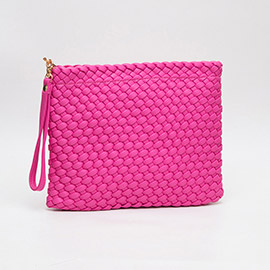 Faux Braided Leather Clutch Bag