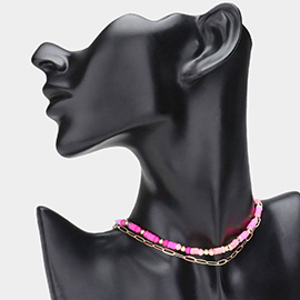 Faceted Heishi Beaded Double Layered Necklace