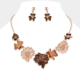 Colored Metal Flower Bib Necklace