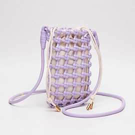 Faux Leather Mini Woven Crossbody Bag