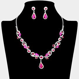 Teardrop Pendant Flower Pointed Rhinestone Paved Necklace