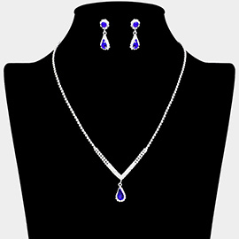 Teardrop Stone Pointed Pendant Rhinestone Paved Necklace