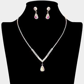 Teardrop Stone Pointed Pendant Rhinestone Paved Necklace