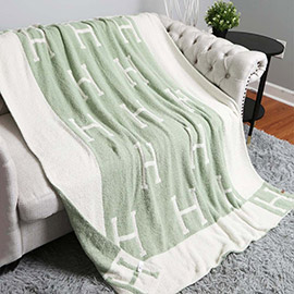 Initial H Patterned Reversible Throw Blanket