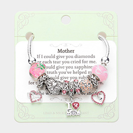 Infinity Heart I Love Mom Message Charm Multi Bead Bracelet