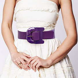 Half Acetate Metal D Buckle Accented Elastic Belt