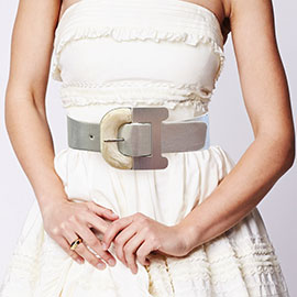 Half Acetate Metal D Buckle Accented Elastic Belt