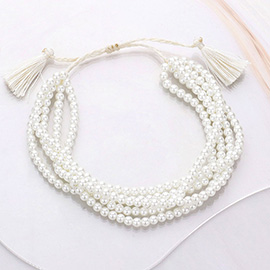 Multi Layered Pearl Beaded Cinch Pull Tie Bracelet