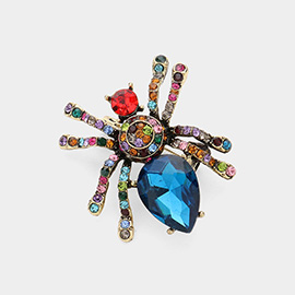 Stone Embellished Spider Pin Brooch