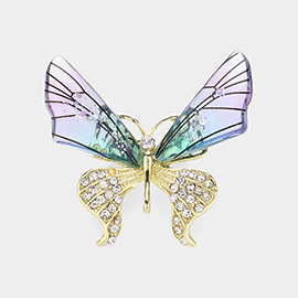 Rhinestone Paved Transparent Butterfly Pin Brooch