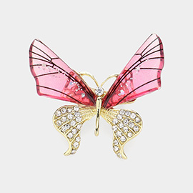 Rhinestone Paved Transparent Butterfly Pin Brooch