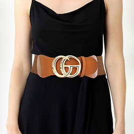 Oversized Metal Buckle Accented Elastic Belt