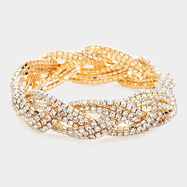 Rhinestone Paved Twisted Stretch Evening Bracelet